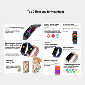 TK71pro Smart Watches For Men Women 1.47" Screen Fitness Tracker Heart Rate Blood Glucose Monitor IP68 Waterproof Smartwatch
