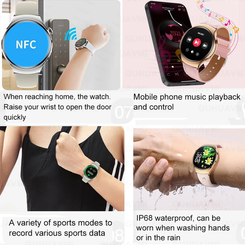 For Huawei IOS Xiaomi Gold Fashion Smart Watch Women GPS Sport Trajectory Heart Rate NFC Bluetooth Call Waterproof Smartwatches
