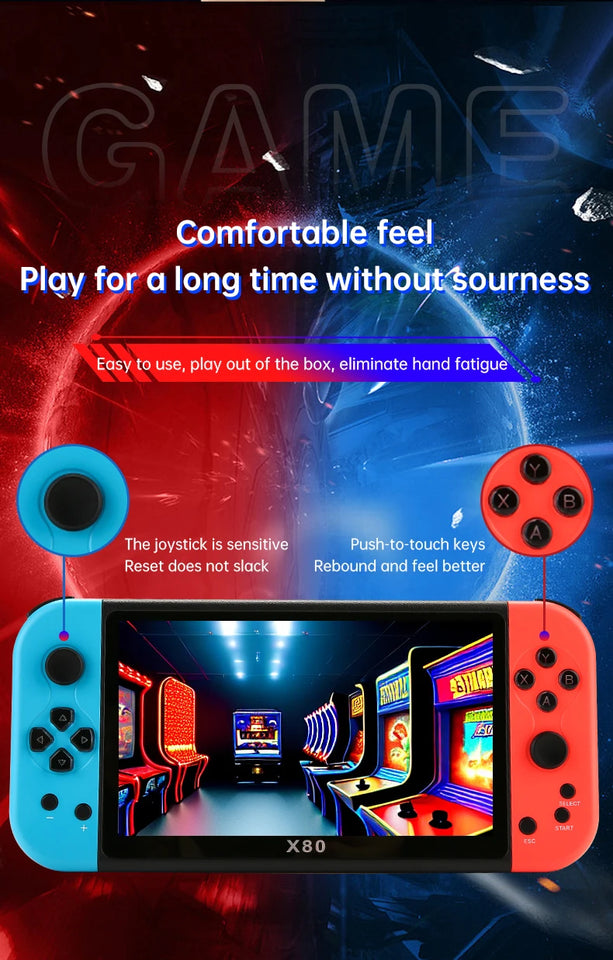 NEW X80 Portable Game Console 7-inch HD Large Screen Arcade PS1 Emulator Multi-function Nostalgia Classic PSP Handheld Game