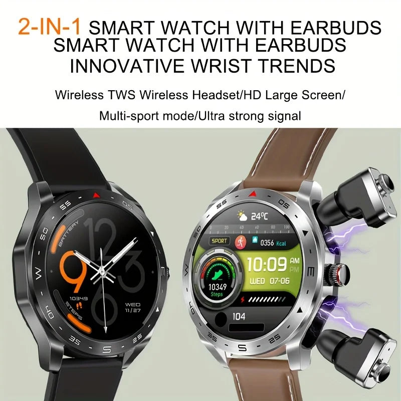 2024 New T95 Smart Watch TWS2 In 1 Bluetooth Earphones HIFI 9D Sound Quality With Built-In Speaker AI Voice Health Monitoring