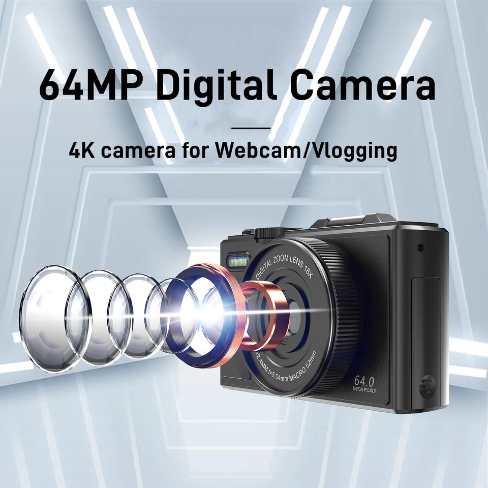 64MP Digital Photo Camera for Photography 4K Video Vlog Camcorder YouTube Webcam Cameras 18X Digital Zoom Camera 3" Flip Screen