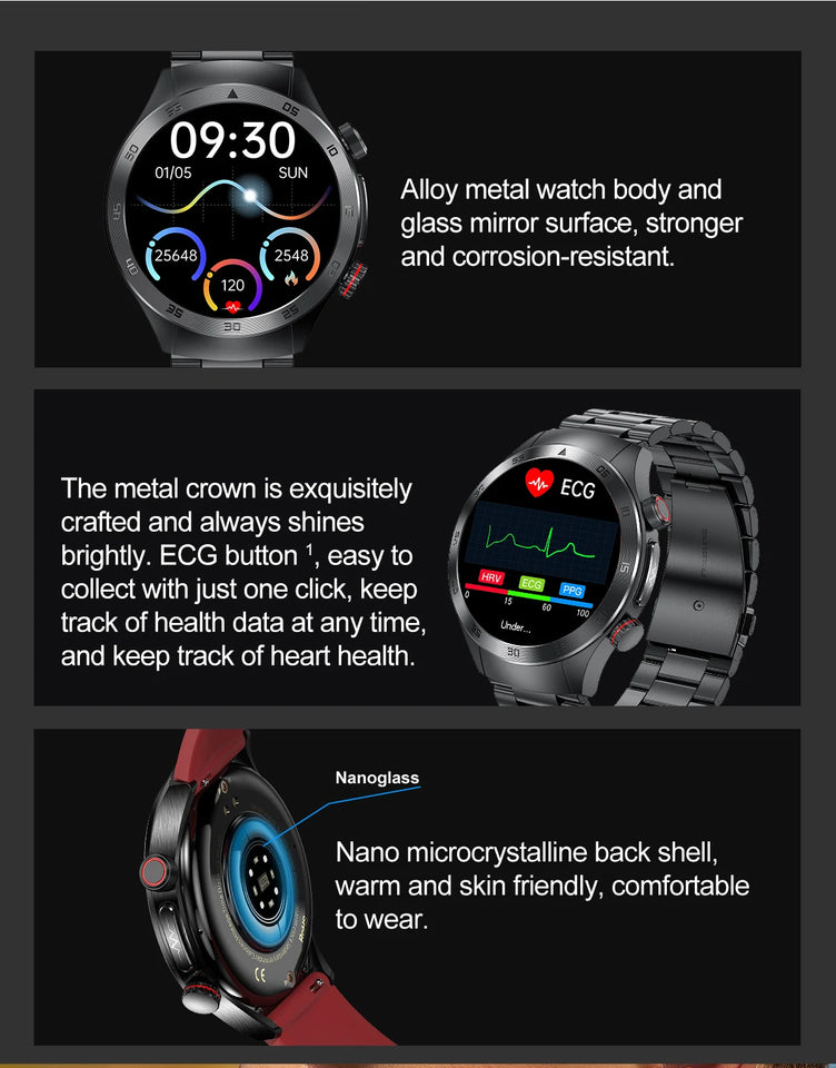 Laser Treatment Three High Smart Watch ECG Blood Glucose Smartwatch Body Temperature Bluetooth Call Clock 2024 New Medical Grade