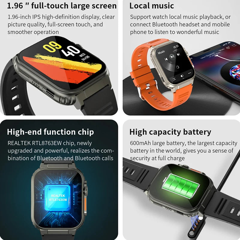 3ATM Waterproof AMOLED Bluetooth Call Smart Watch Men 600Mah Large Battery 100+ Sport GPS Fitness tracker Smartwatch Man 2024NEW