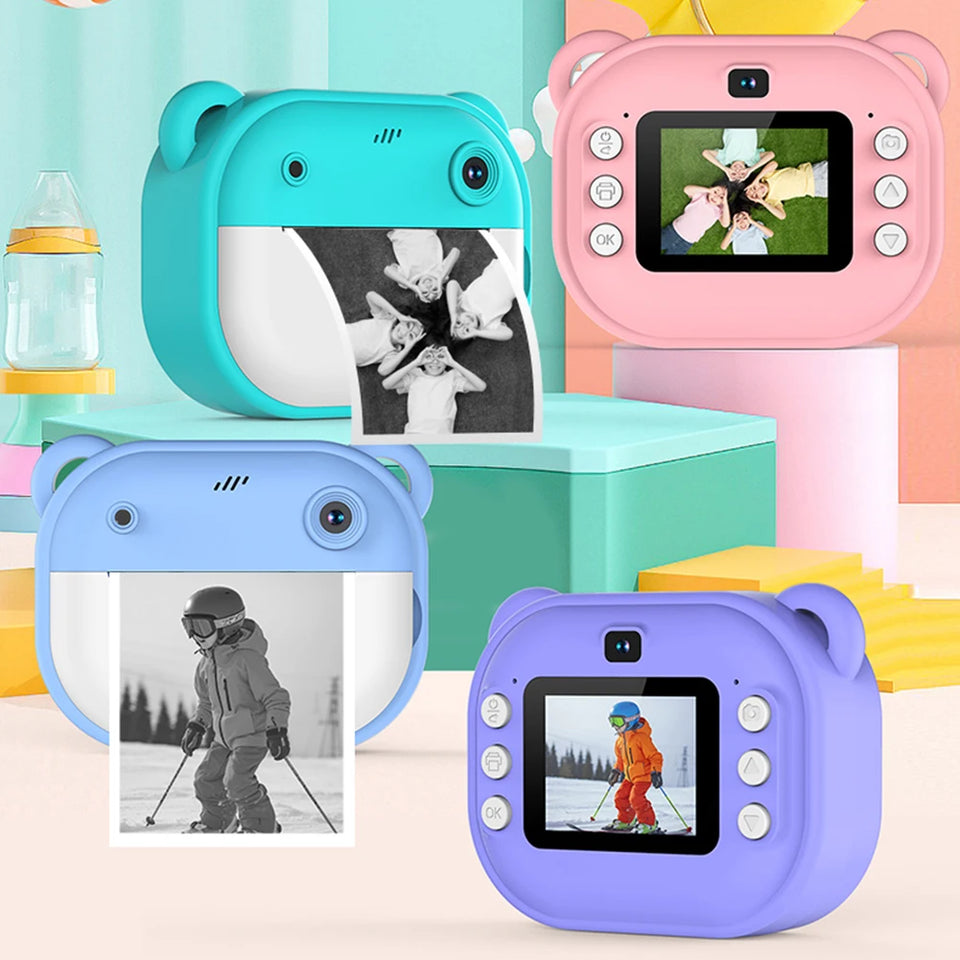 Children Mini Digital Camera Instant Print with 2 Rolls Thermal Print Paper Selfie Video Camera Photo Printing Camera Gifts