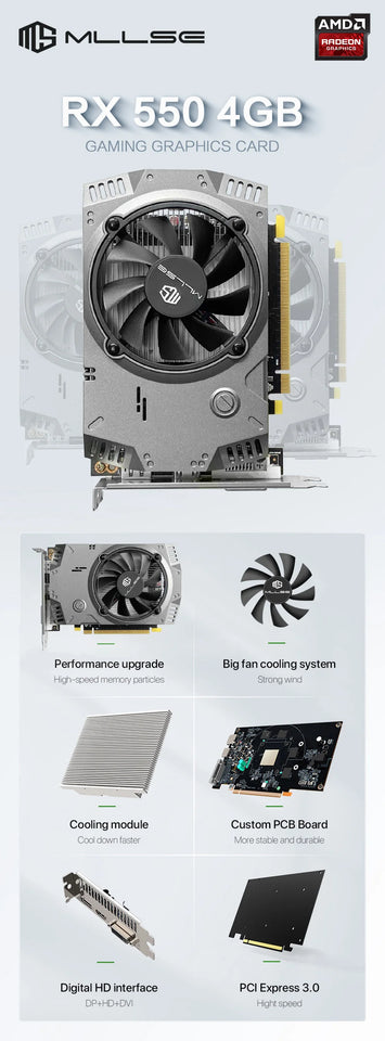 MLLSE AMD Radeon RX 550 4GB Placa De Video Graphics Card GDDR5 128bit PCI-E X16 HDMI DP DVI rx 550 4gb Desktop Gaming Video Card