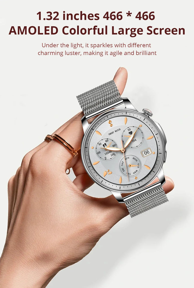 V65 Smartwatch Women 1.32 inch AMOLED Bluetooth Call Smart Watch Custom Dial Watches Heart Rate Tracker For Android iOS Watches