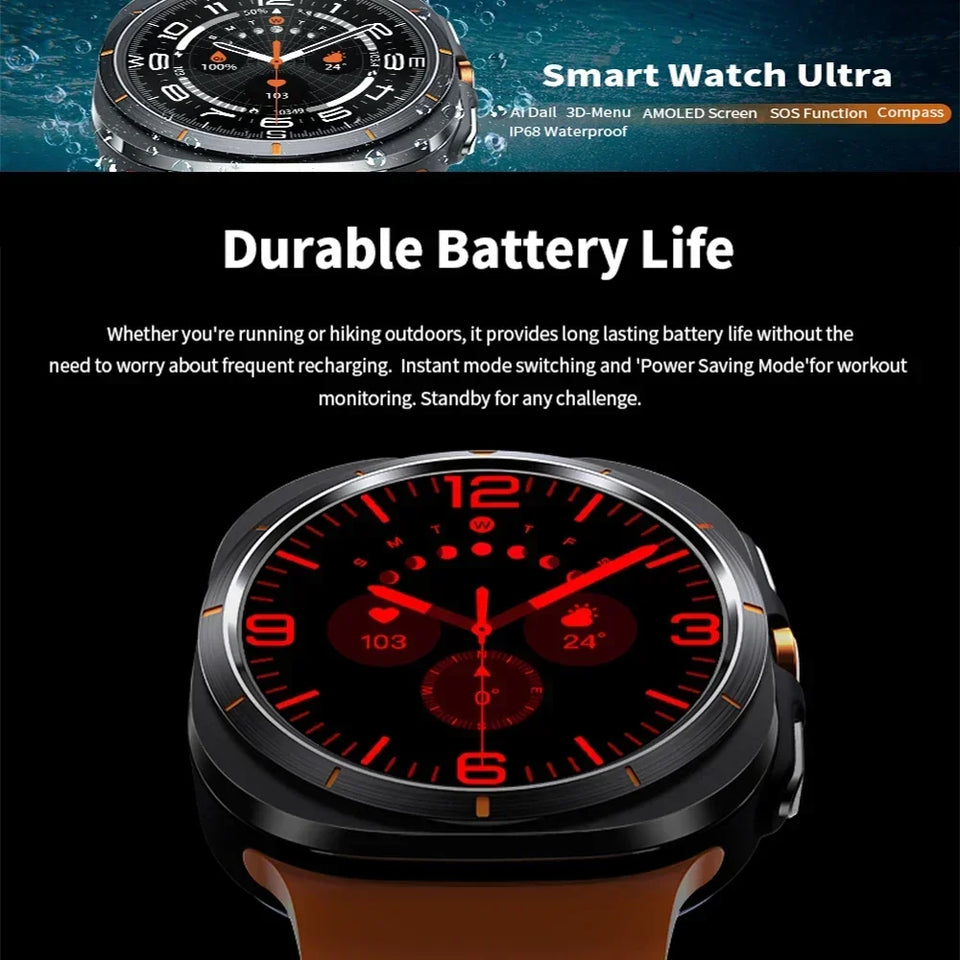 2024 New Watch Ultra GPS Track Smart Watch Men AMOLED Body Temperature Clock Sport Bluetooth Call Smart Watch For Samsung Galaxy