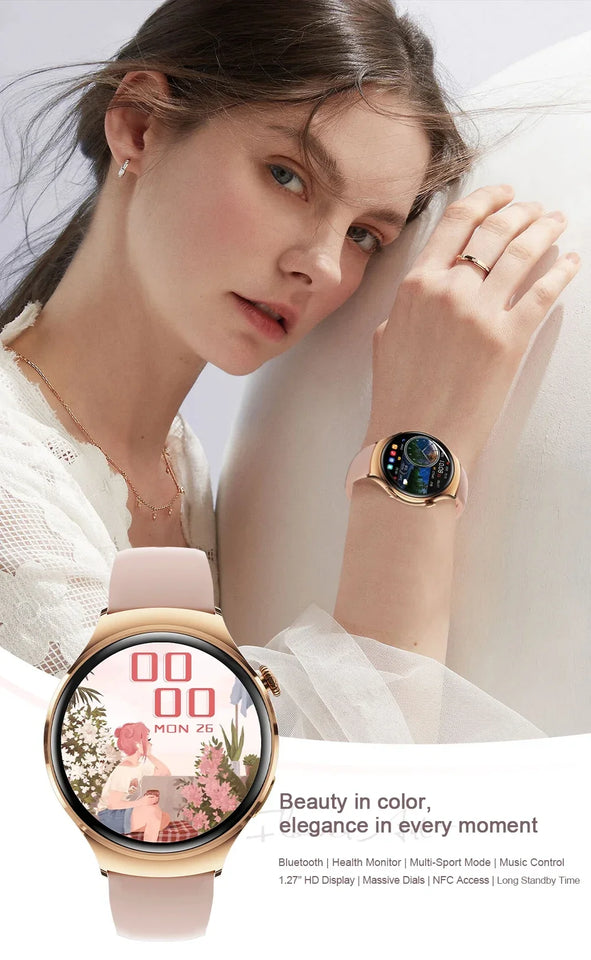 For Huawei IOS Xiaomi Gold Fashion Smart Watch Women GPS Sport Trajectory Heart Rate NFC Bluetooth Call Waterproof Smartwatches