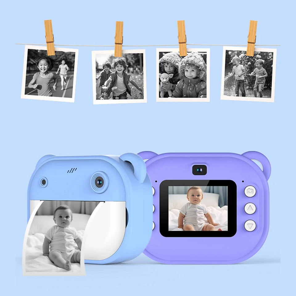 Children Mini Digital Camera Instant Print with 2 Rolls Thermal Print Paper Selfie Video Camera Photo Printing Camera Gifts