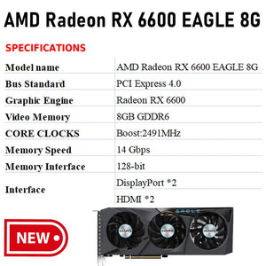 New GIGABYTE-AMD RX6600 EAGLE 8G Three fan graphics card, Placa de vídeo,GDDR6, 128 bits, PCIe 4.0,