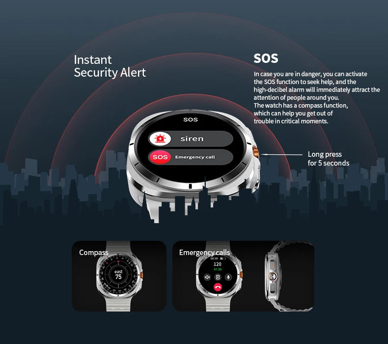 Zordai For Samsung Galaxy Watch Ultra GPS Track Smart Watch Men Amoled Always Display Body Temperature Clock BT Talk Smart Watch