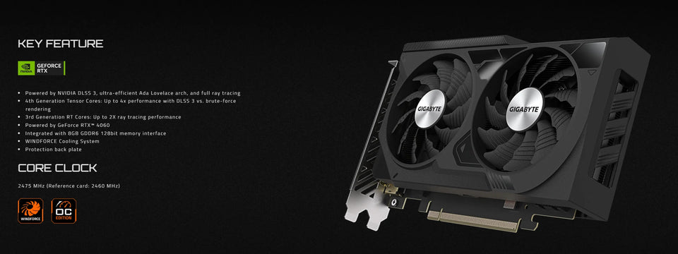 GIGABYTE GeForce RTX 4060 WINDFORCE OC 8G 2023 Gaming New Graphic Card GDDR6 RTX4060 8G Nvidia GPU Video Cards 8Pin 128 Bit