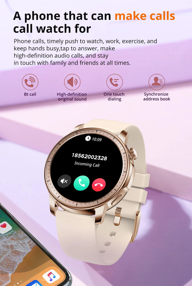 V65 Smartwatch Women 1.32 inch AMOLED Bluetooth Call Smart Watch Custom Dial Watches Heart Rate Tracker For Android iOS Watches