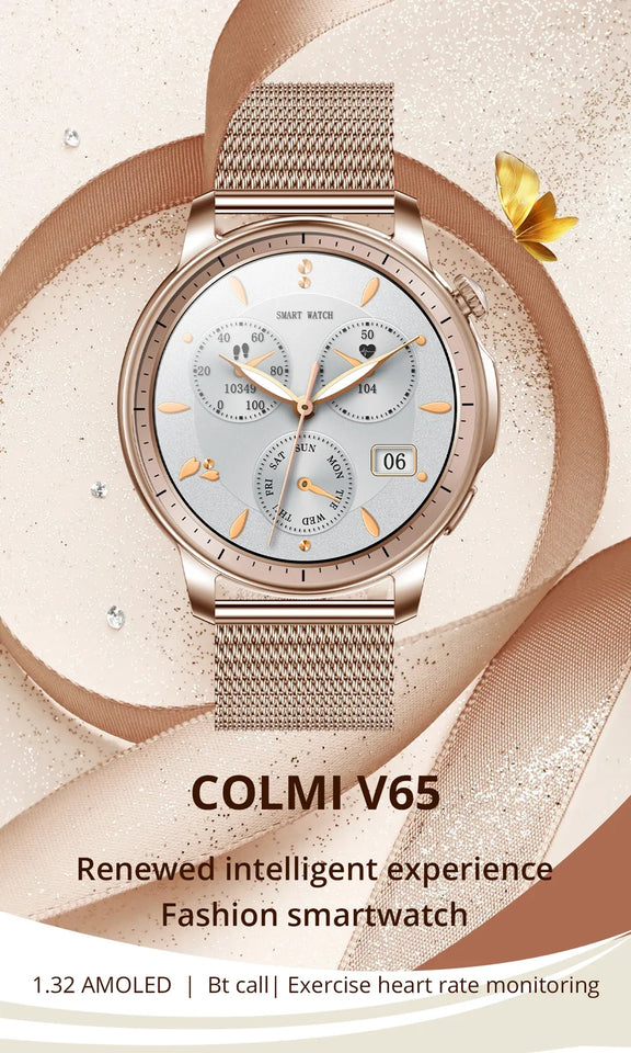 V65 Smartwatch Women 1.32 inch AMOLED Bluetooth Call Smart Watch Custom Dial Watches Heart Rate Tracker For Android iOS Watches