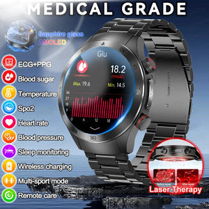 Laser Treatment Three High Smart Watch ECG Blood Glucose Smartwatch Body Temperature Bluetooth Call Clock 2024 New Medical Grade