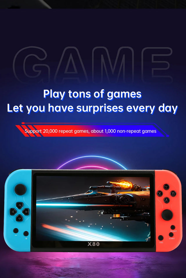 NEW X80 Portable Game Console 7-inch HD Large Screen Arcade PS1 Emulator Multi-function Nostalgia Classic PSP Handheld Game