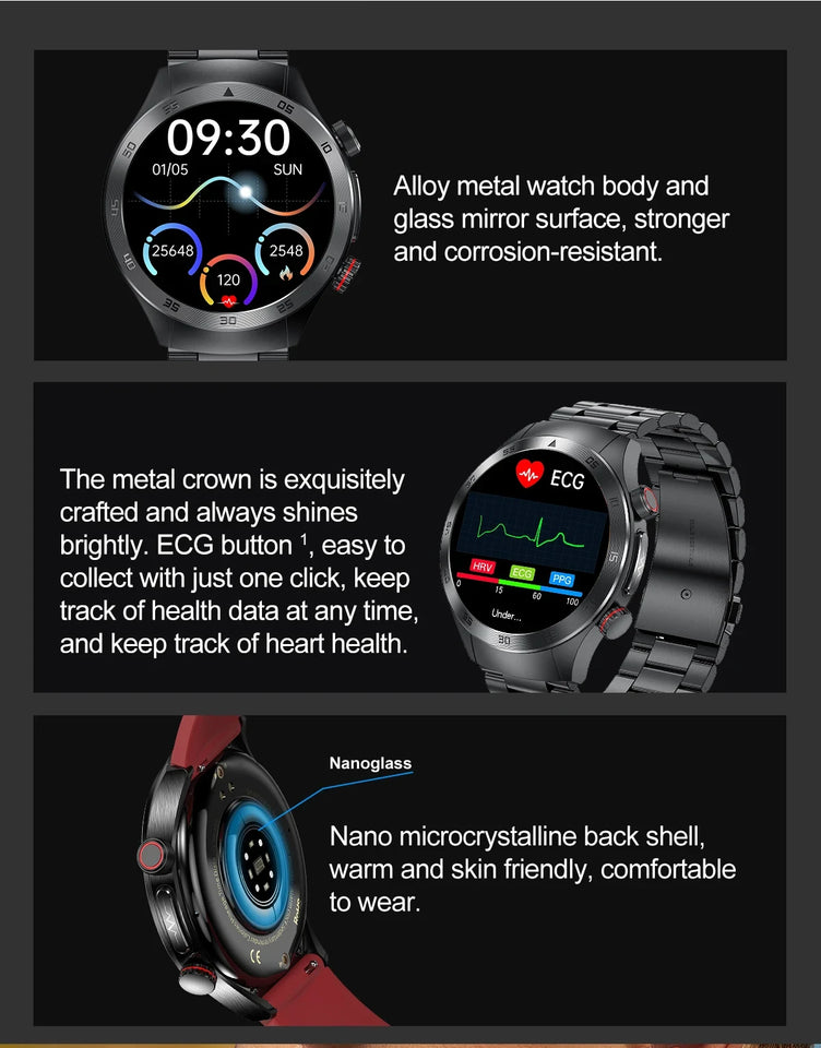 2024 New Non-invasive Blood glucose Smart Watch Blood pressure Blood lipids Uric acid AMOLED HD Screen Laser therapy Smartwatch