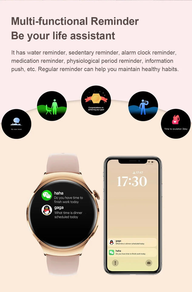 For Huawei IOS Xiaomi Gold Fashion Smart Watch Women GPS Sport Trajectory Heart Rate NFC Bluetooth Call Waterproof Smartwatches
