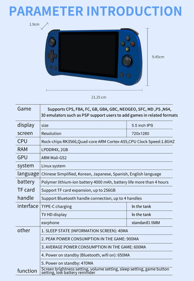 Gamehero POWKIDDY X55 5.5 INCH 1280*720 IPS Screen RK3566 Handheld Game Console Open-Source Retro Console Children's gifts