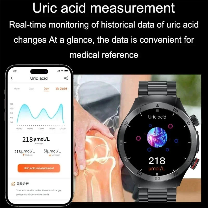 2024 New Non-invasive Blood glucose Smart Watch Blood pressure Blood lipids Uric acid AMOLED HD Screen Laser therapy Smartwatch