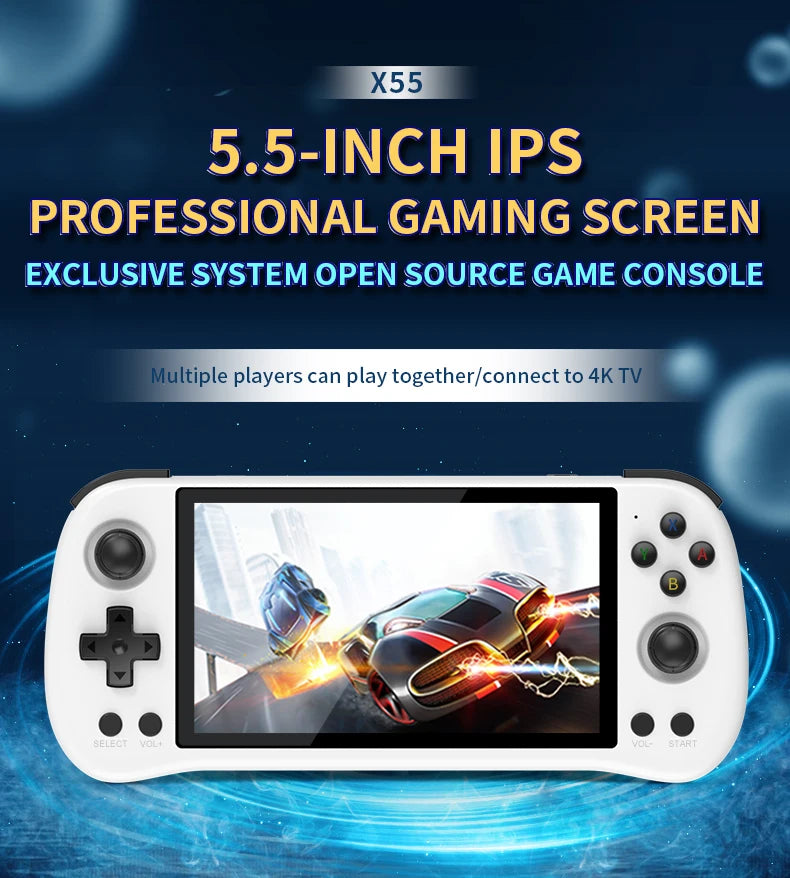 Powkiddy X55 5.5 inch IPS Screen Handheld Game Console Open Source RK3566 Retro Video Games Console Player Box Children's Gifts