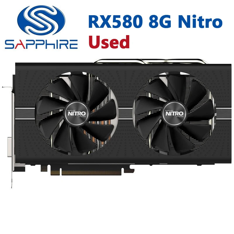Used SAPPHIRE RX580 8G Nitro 14nm Video Card 2304SP 256Bit GDDR5 Graphics Cards RX 500 RX 580 8GB Nitro+ DP HDMI DVI 2304 SP