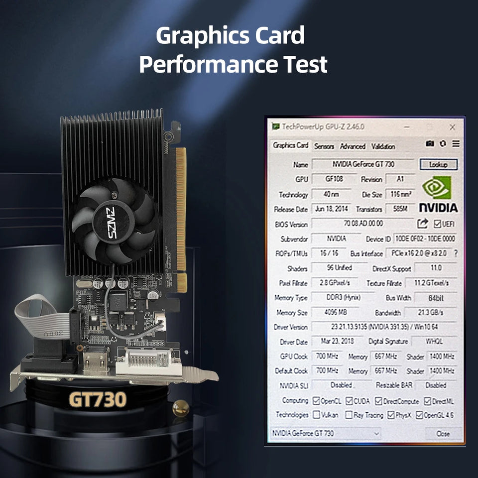 GT730 4GB DDR3 Graphics Card with HDM VGA DVI Port PCI-E2.0 16X Computer Graphics Video Card GT610 1/2GB for Office/Home