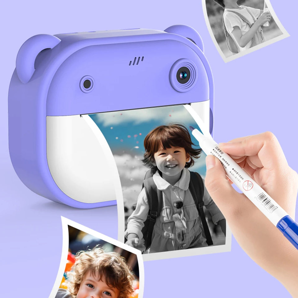 Children Mini Digital Camera Instant Print with 2 Rolls Thermal Print Paper Selfie Video Camera Photo Printing Camera Gifts