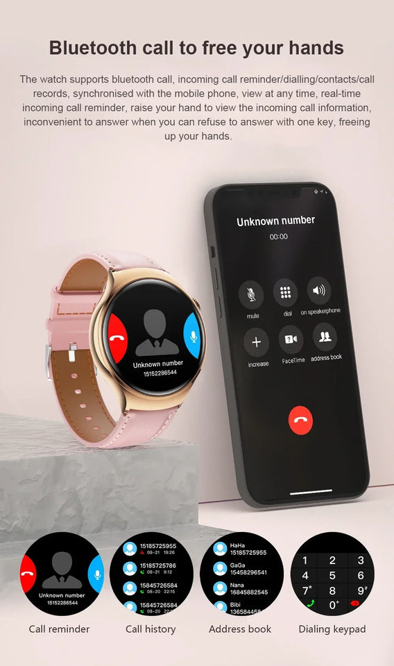 For Huawei IOS Xiaomi Gold Fashion Smart Watch Women GPS Sport Trajectory Heart Rate NFC Bluetooth Call Waterproof Smartwatches