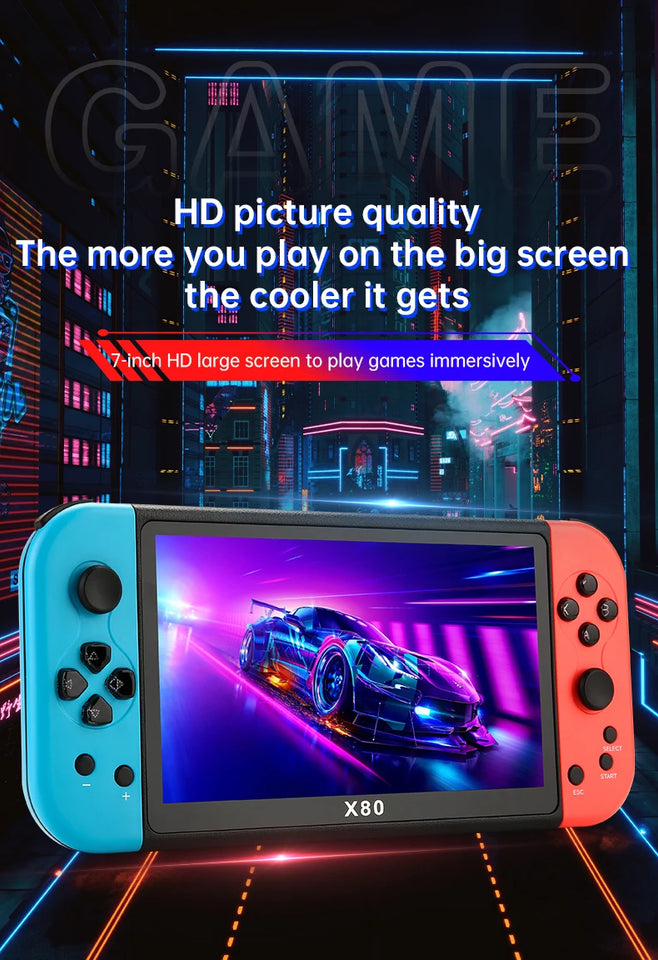 NEW X80 Portable Game Console 7-inch HD Large Screen Arcade PS1 Emulator Multi-function Nostalgia Classic PSP Handheld Game