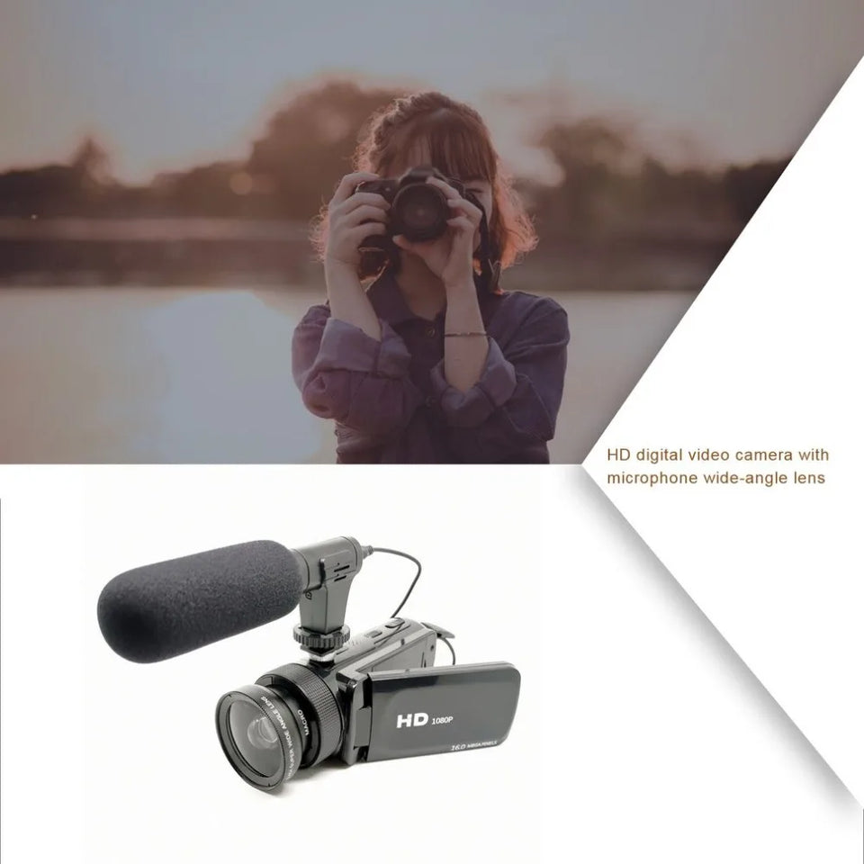 2024 New D100 1080P Video Camera Camcorder 16 X Digital Zoom Camera With Microphone Wide Angle Lens Digital Camera Recorder Set