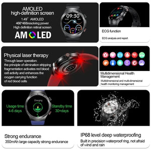 2024 New Non-invasive Blood glucose Smart Watch Blood pressure Blood lipids Uric acid AMOLED HD Screen Laser therapy Smartwatch