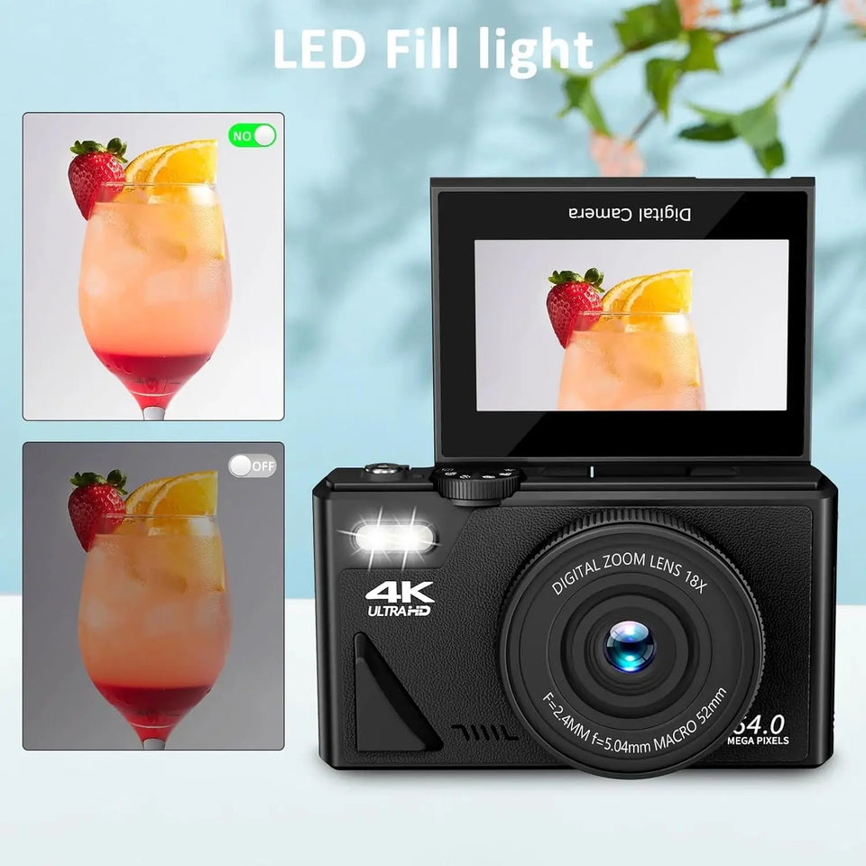 64MP Digital Photo Camera for Photography 4K Video Vlog Camcorder YouTube Webcam Cameras 18X Digital Zoom Camera 3" Flip Screen