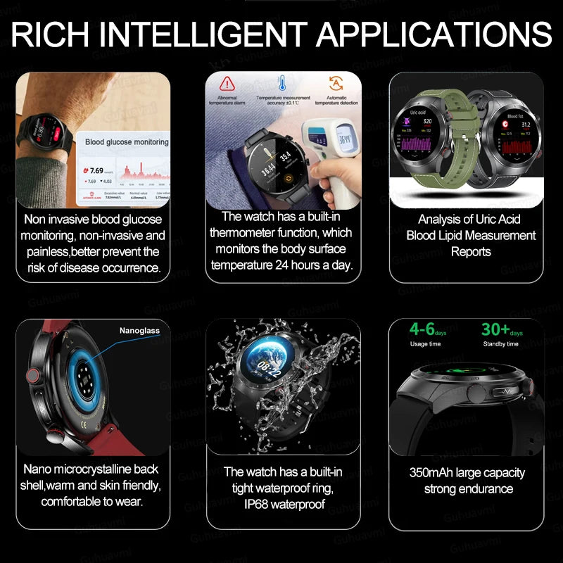 Laser Treatment Three High Smart Watch ECG Blood Glucose Smartwatch Body Temperature Bluetooth Call Clock 2024 New Medical Grade