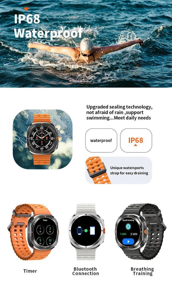 Zordai For Samsung Galaxy Watch Ultra GPS Track Smart Watch Men Amoled Always Display Body Temperature Clock BT Talk Smart Watch