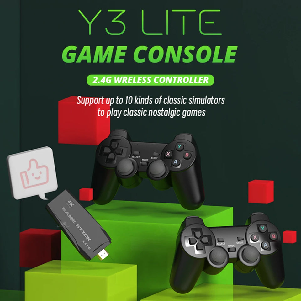 Y3 Lite Handheld Game Console 2.4G Wireless Console Game Stick Portable 4k HD Video Game Console Built-in 10000 Games For FC/GBA
