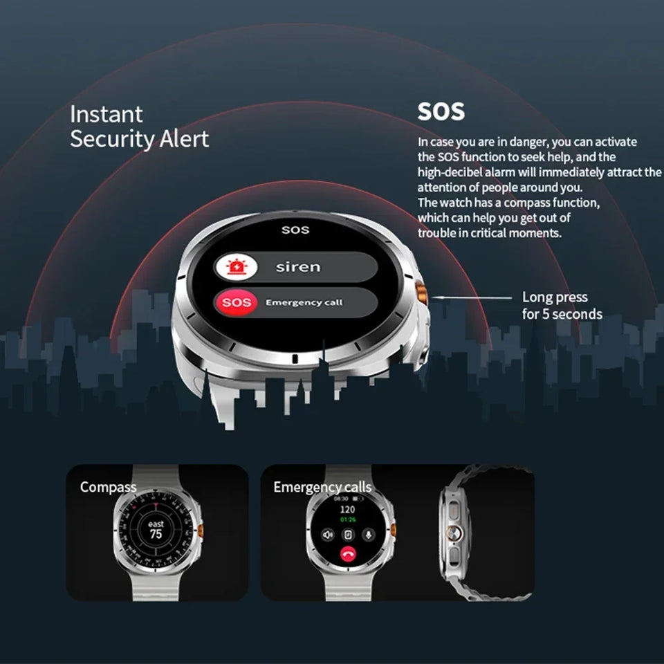 2024 New Watch Ultra GPS Track Smart Watch Men AMOLED Body Temperature Clock Sport Bluetooth Call Smart Watch For Samsung Galaxy