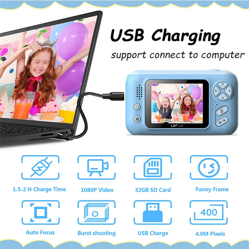 New Kids Camera 1080P Handheld 2.4 Inch HD Screen Childrens Digital Camera Video Recorder Toys for Kids Baby Girl Birthday Gift