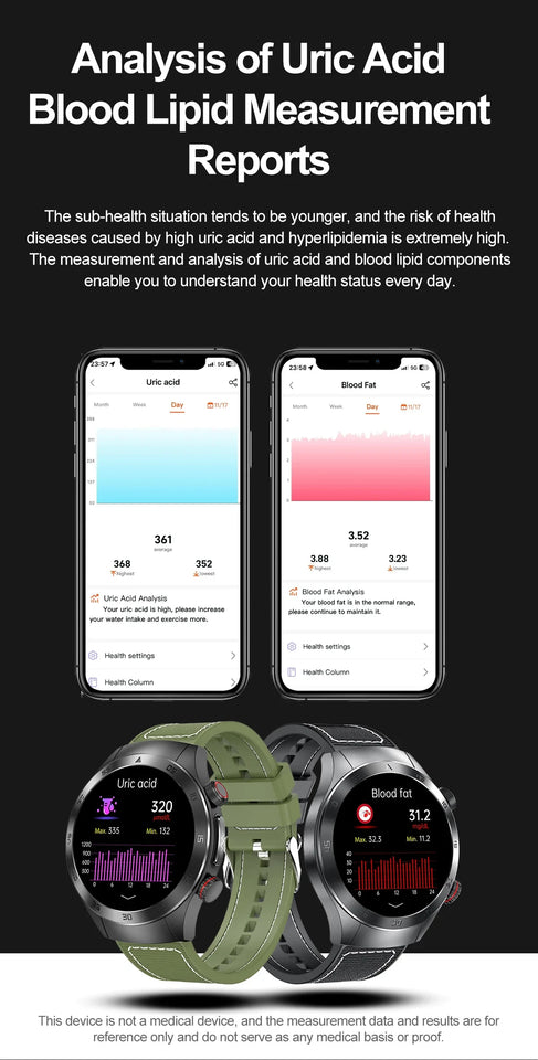 2024 New Non-invasive Blood glucose Smart Watch Blood pressure Blood lipids Uric acid AMOLED HD Screen Laser therapy Smartwatch