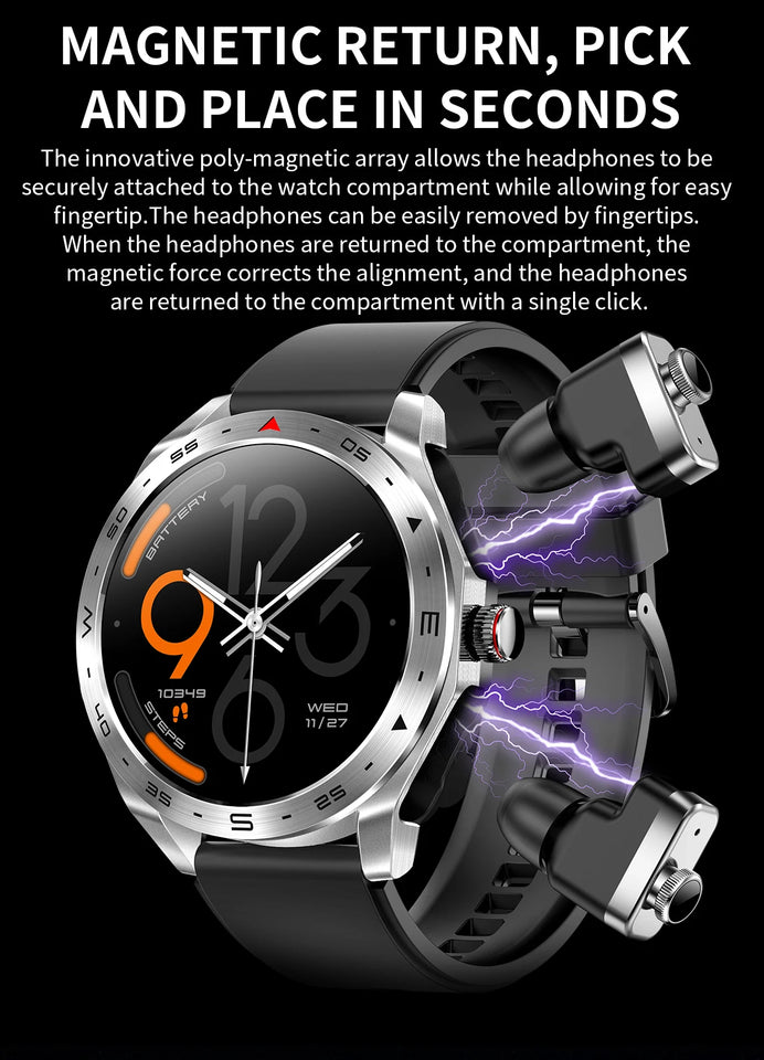 2024 New T95 Smart Watch TWS2 In 1 Bluetooth Earphones HIFI 9D Sound Quality With Built-In Speaker AI Voice Health Monitoring