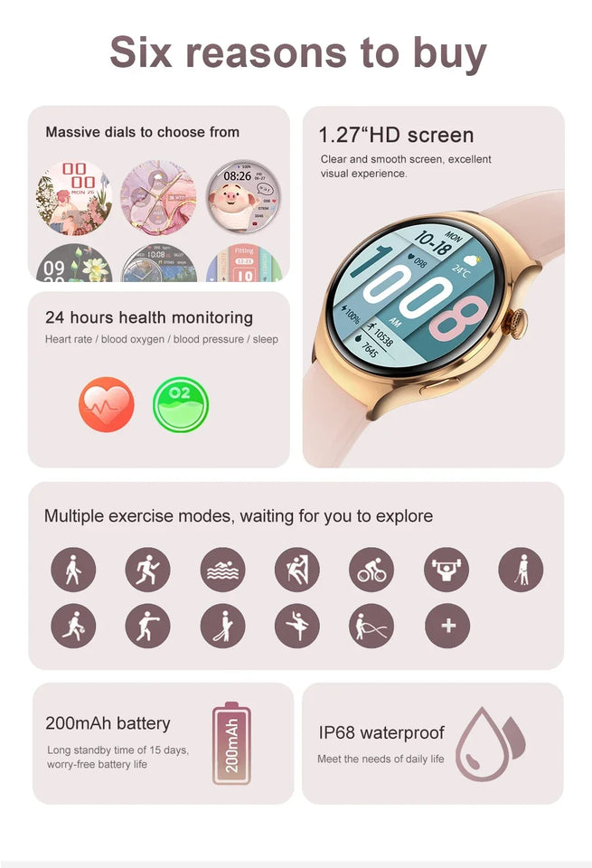 For Huawei IOS Xiaomi Gold Fashion Smart Watch Women GPS Sport Trajectory Heart Rate NFC Bluetooth Call Waterproof Smartwatches