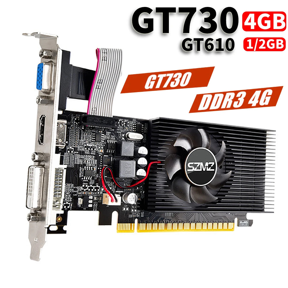 GT730 4GB DDR3 Graphics Card with HDM VGA DVI Port PCI-E2.0 16X Computer Graphics Video Card GT610 1/2GB for Office/Home