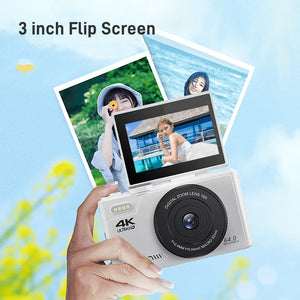 64MP Digital Photo Camera for Photography 4K Video Vlog Camcorder YouTube Webcam Cameras 18X Digital Zoom Camera 3" Flip Screen