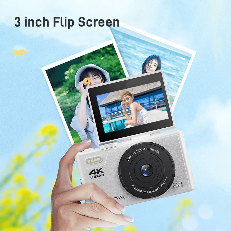 64MP Digital Photo Camera for Photography 4K Video Vlog Camcorder YouTube Webcam Cameras 18X Digital Zoom Camera 3" Flip Screen