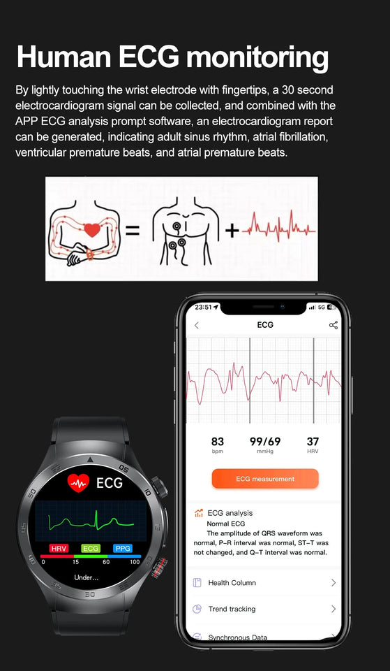 2024 New Non-invasive Blood glucose Smart Watch Blood pressure Blood lipids Uric acid AMOLED HD Screen Laser therapy Smartwatch