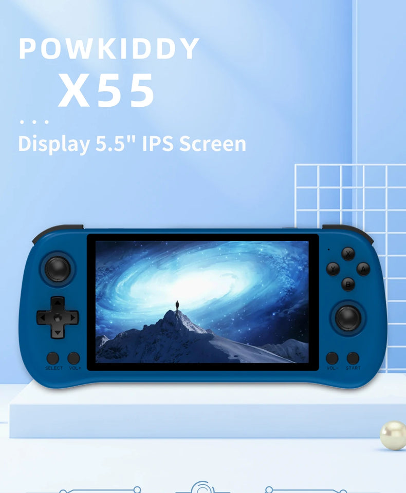 NEW color POWKIDDY X55 5.5 INCH 1280*720 IPS Screen RK3566 Handheld Game Console Open-Source Retro Console Children's gifts