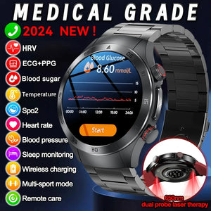 2024 New Non-invasive Blood glucose Smart Watch Blood pressure Blood lipids Uric acid AMOLED HD Screen Laser therapy Smartwatch