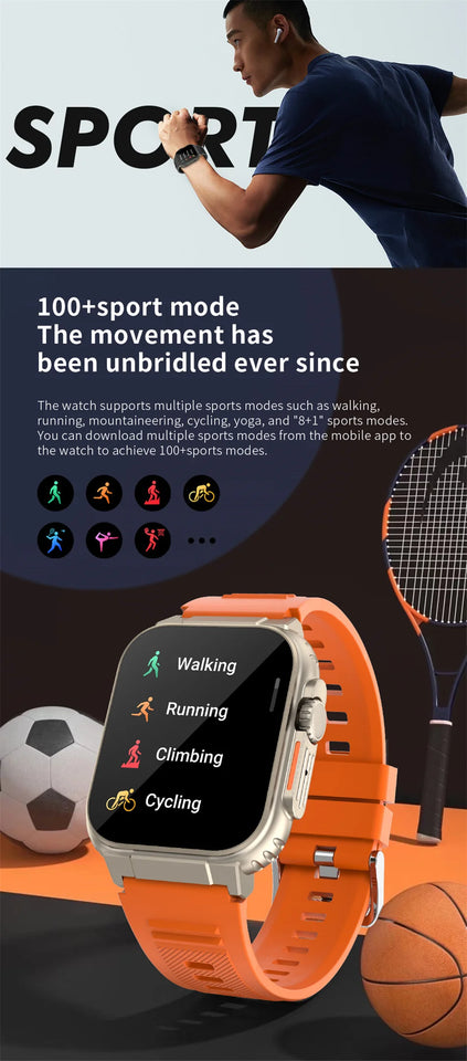 3ATM Waterproof AMOLED Bluetooth Call Smart Watch Men 600Mah Large Battery 100+ Sport GPS Fitness tracker Smartwatch Man 2024NEW