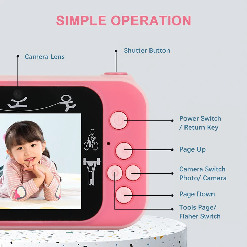 1080P Kids Digital Camera Dual Lens 2.4 Inch IPS Screen Interesting Games Birthday Christmas Gift for Boys Girls