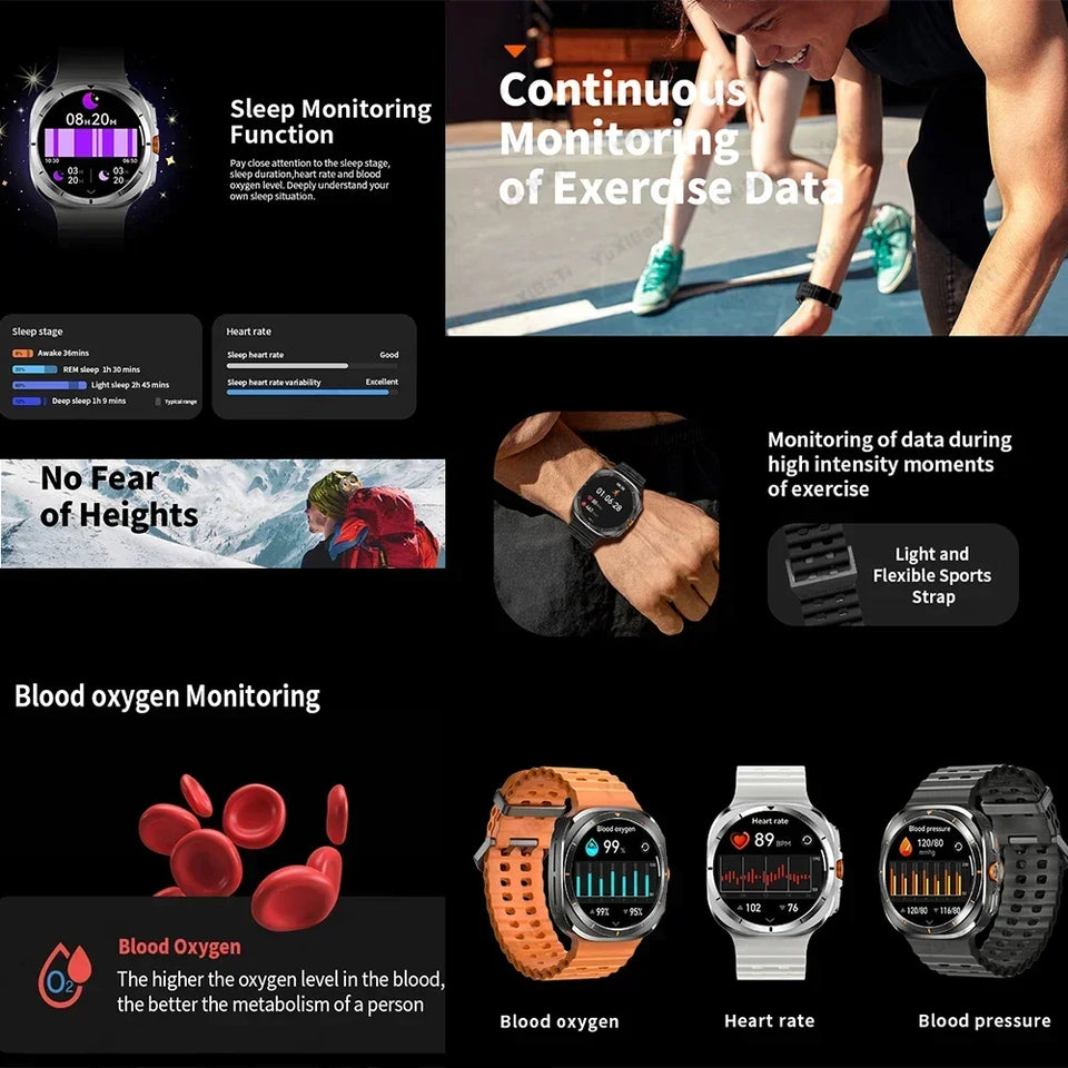 2024 New Watch Ultra GPS Track Smart Watch Men AMOLED Body Temperature Clock Sport Bluetooth Call Smart Watch For Samsung Galaxy